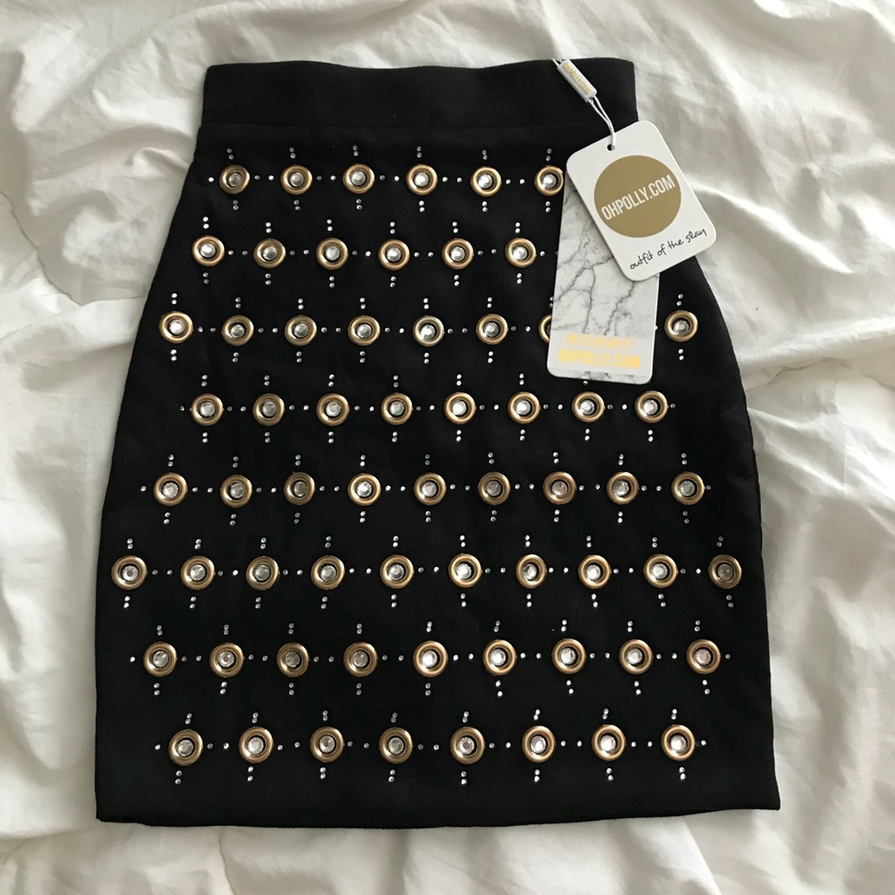 Oh Polly Embellished Black Suede Skirt